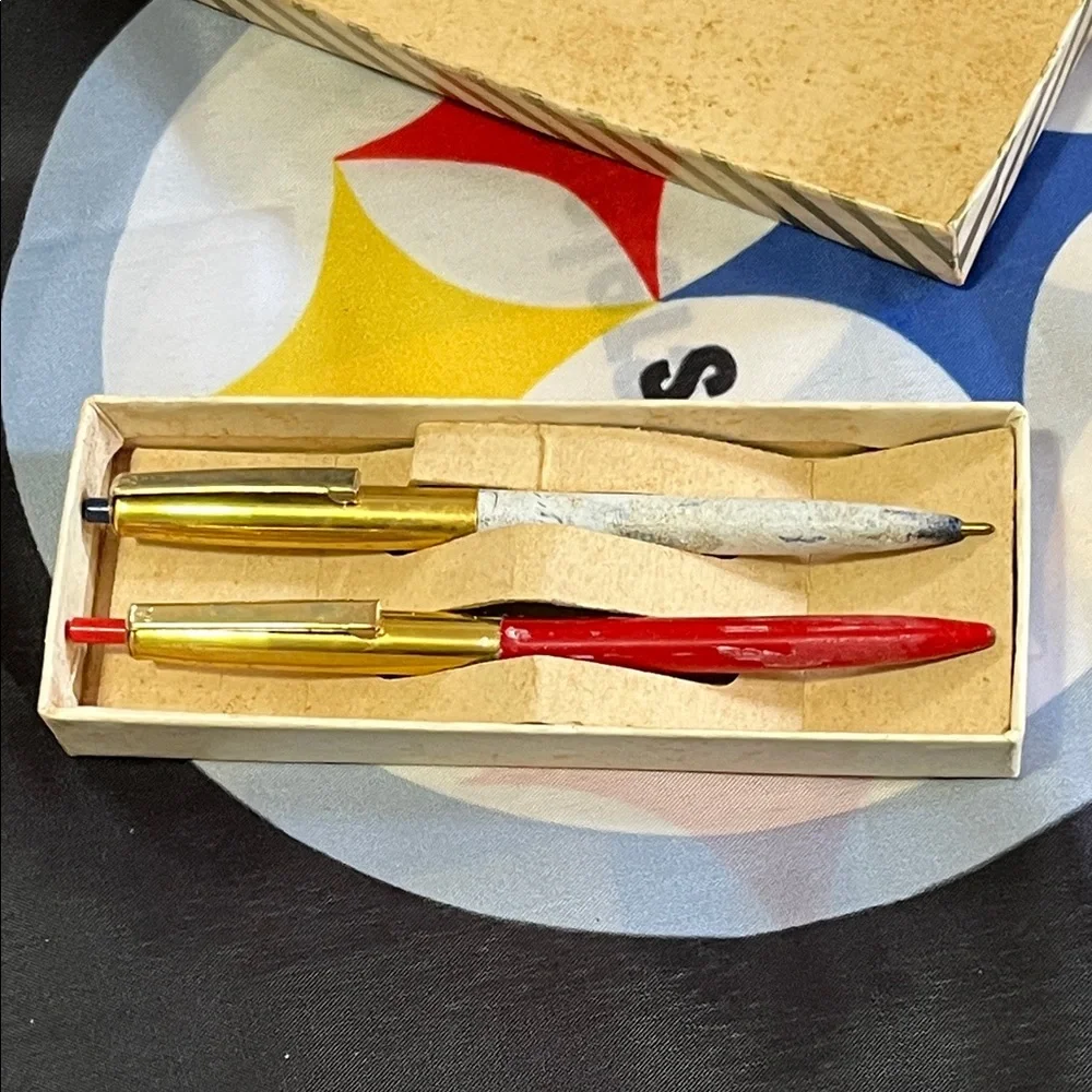 Antique Gold and Red Pen Set with Silver Accents